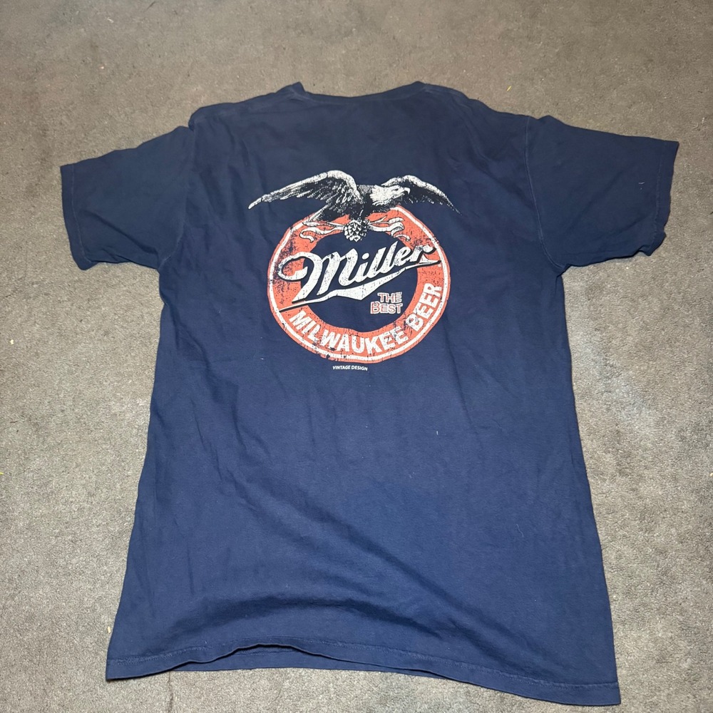 Miller Milwaukee Beer Graphic T-Shirt Mens Medium Navy Blue Comfort Wash Cotton - Picture 6 of 7